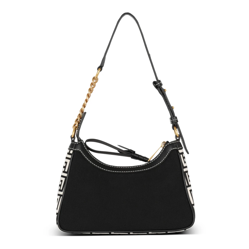 Balmain B-Army gemonogrammeerde canvas en gladleren handtas Black Dames