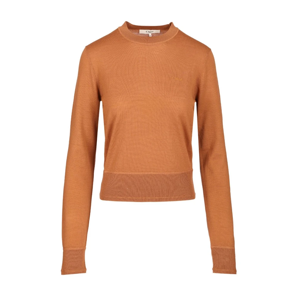 Chloé Women's Brown Round-Neck Knitwear, Xs, Wool Jumper