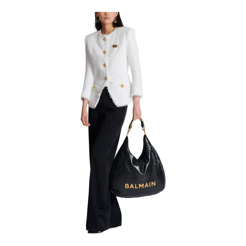 Balmain Grote 1945 Soft Hobo tas in gekreukt kalfsleer Black Dames