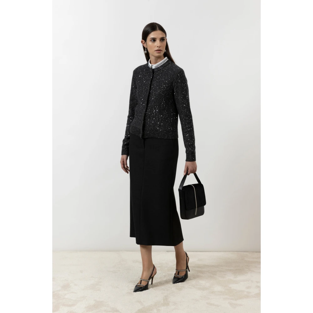 PESERICO Dubbele technische stof lange rok Black Dames