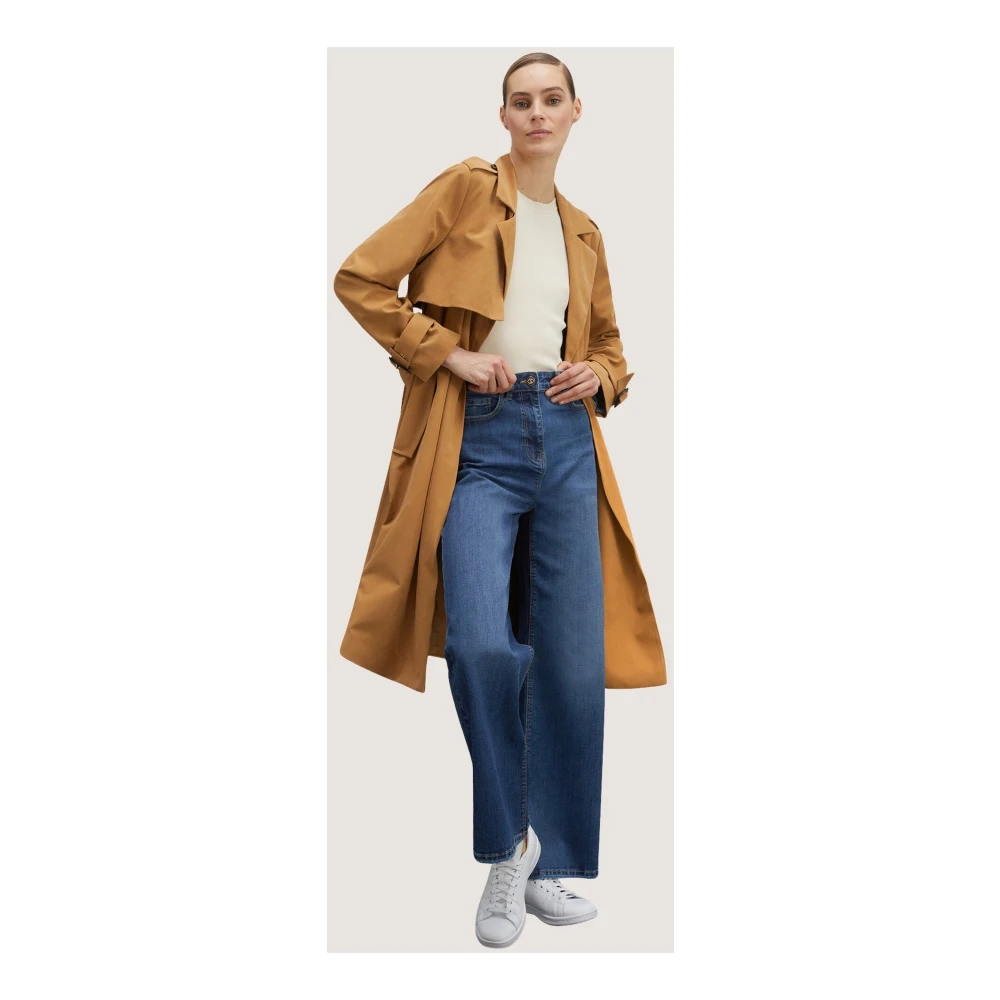 Motivi Lang Fluweel Trenchcoat Brown Dames
