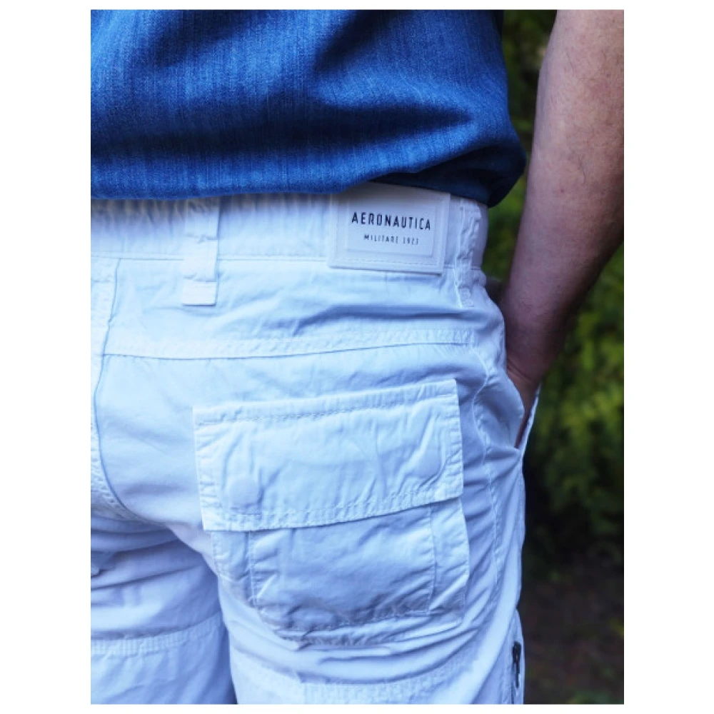 aeronautica militare Katoenen Bermuda Shorts met militair geïnspireerde zakken White Heren