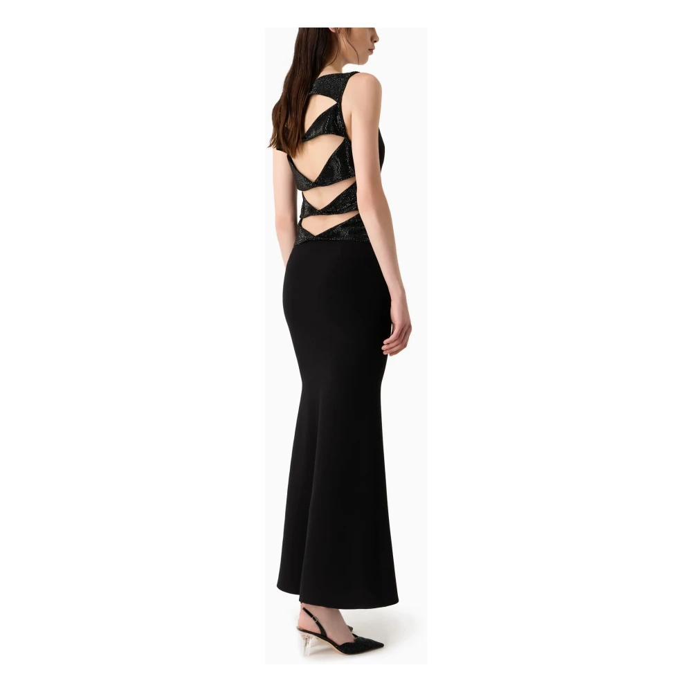 Giorgio Armani Zwarte V-hals jurk met strass versieringen Black Dames