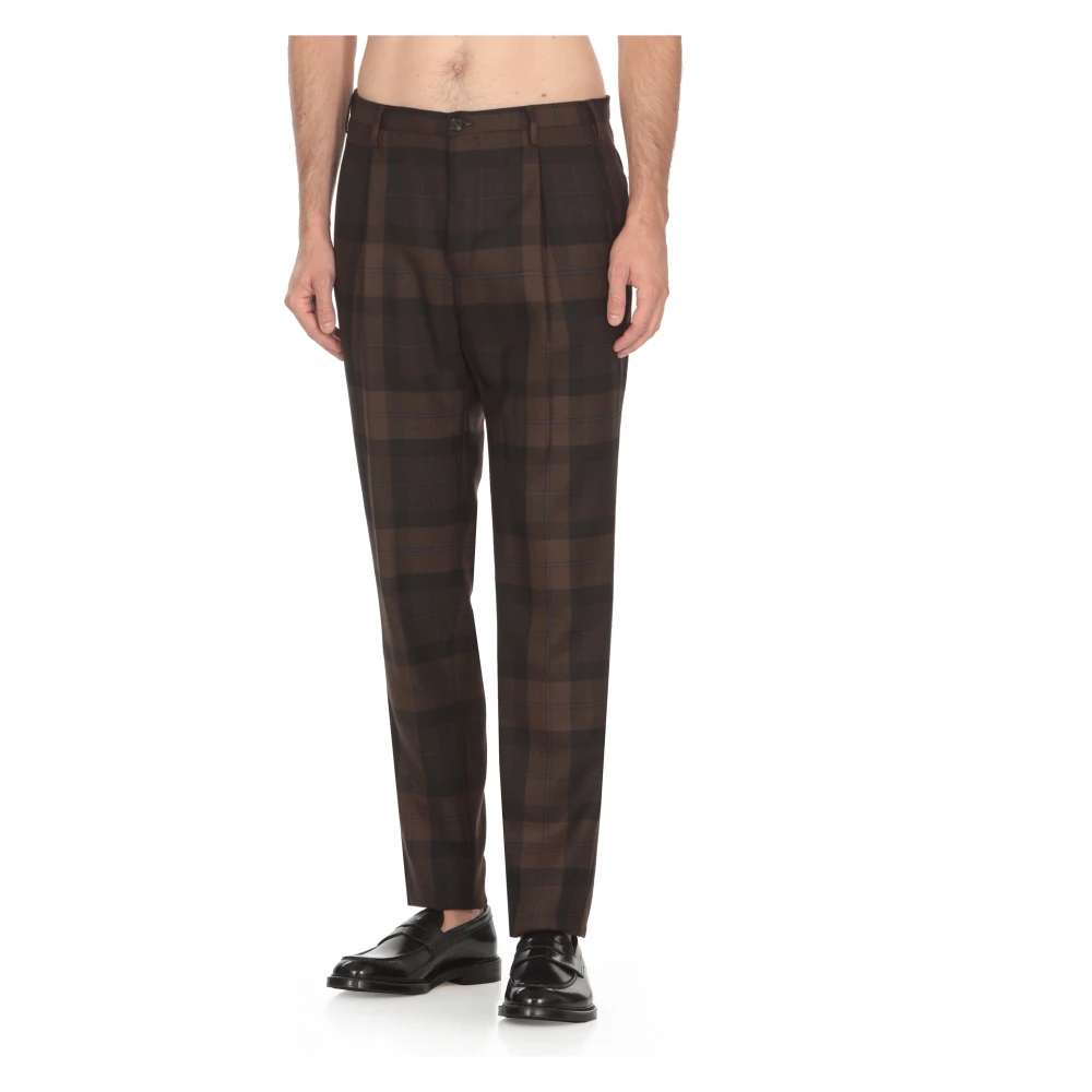 Incotex Geruite Patroon Wollen Broek Bruin Brown Heren