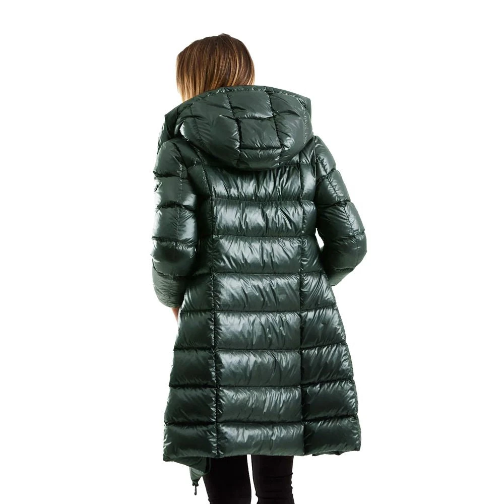 RefrigiWear Elegante Lange Donsjas met Maxi Capuchon Green Dames