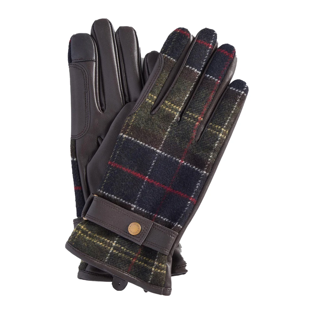 Barbour Tartan Leren Handschoenen Green Unisex