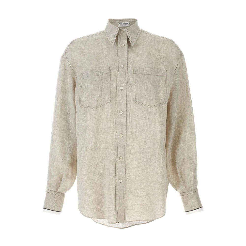 BRUNELLO CUCINELLI Beige Linnen Overhemd met Knoopsluiting Beige Dames