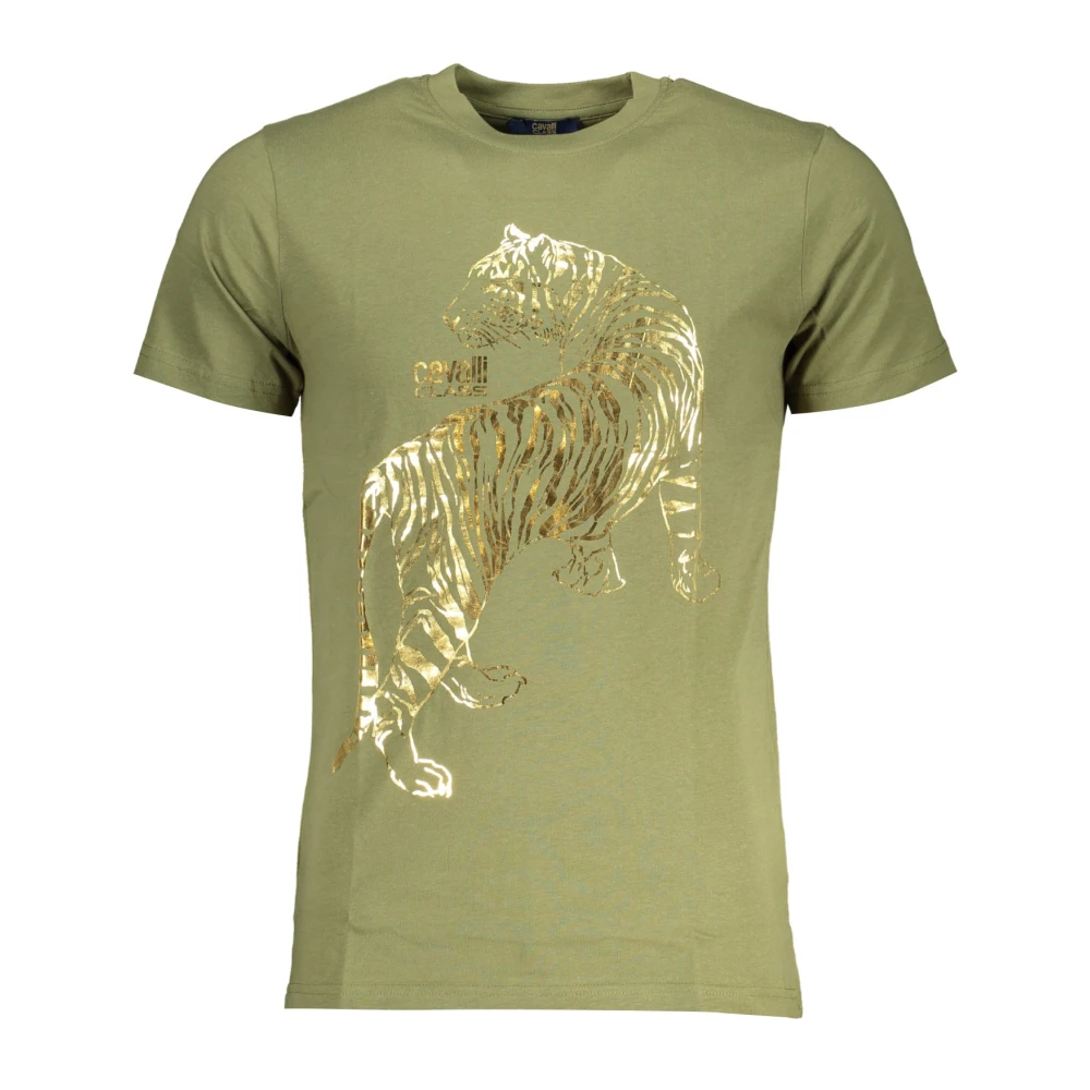Cavalli Class Groene T-shirt met korte mouwen en logo Green Heren