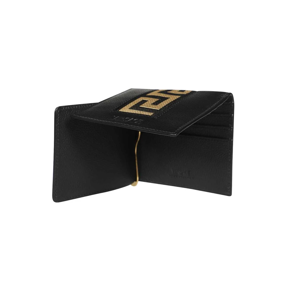 Versace Gestikte lederen klep portemonnee Black Heren