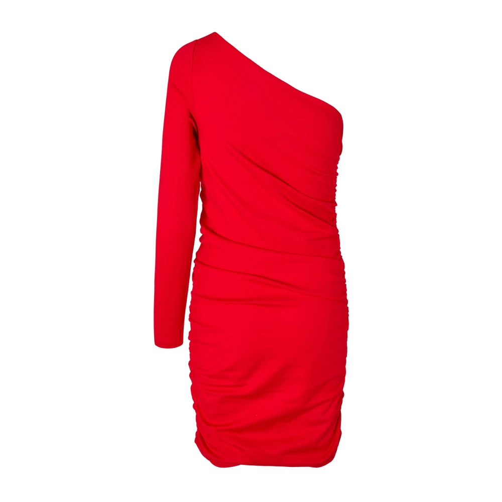 Cras Rode One-Shoulder Jurk met Grote Bloem Red Dames
