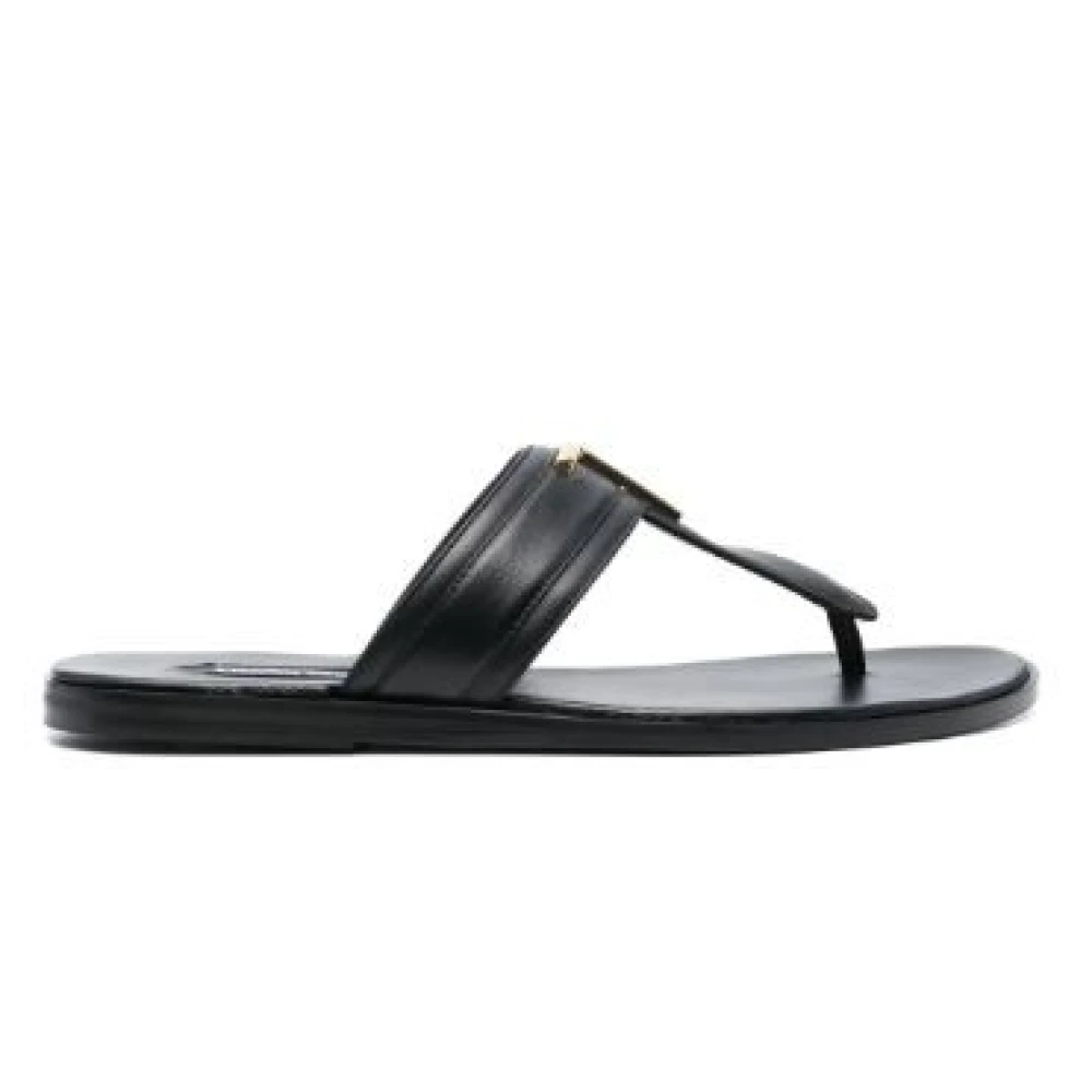 Tom Ford Svart Läder Logotyp Platta Slides Black, Herr