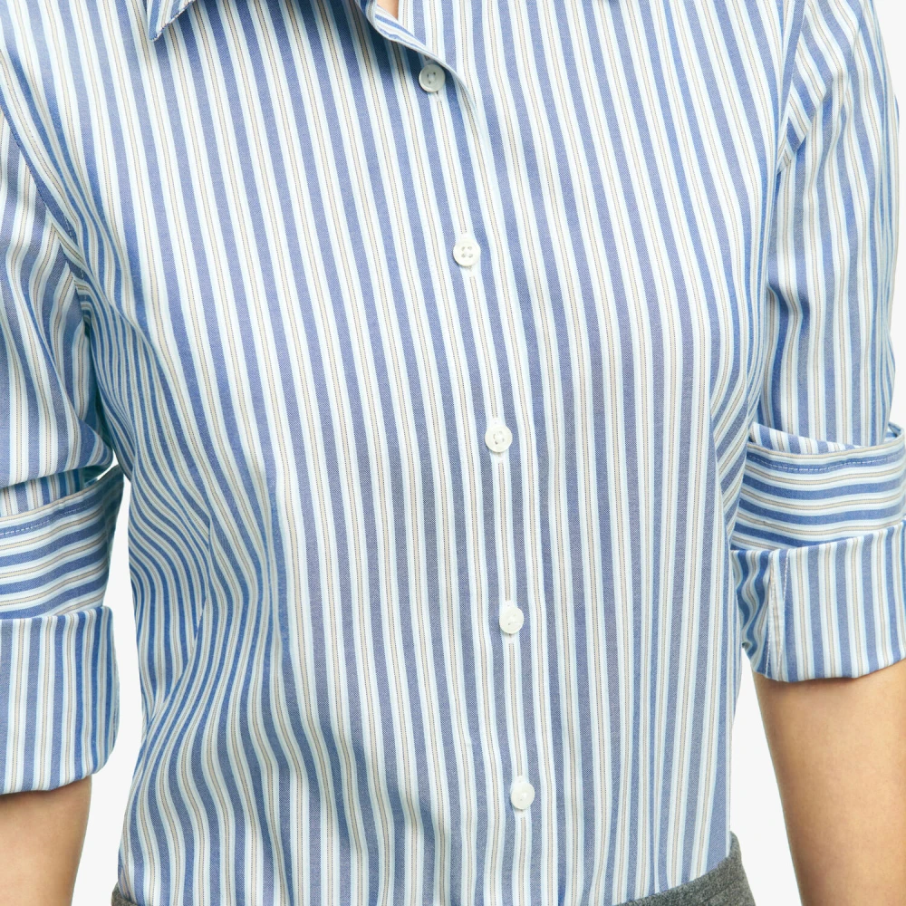 Brooks Brothers Strakke elastische Supima katoenen overhemd met multistrepen strijkvrij Blue Dames