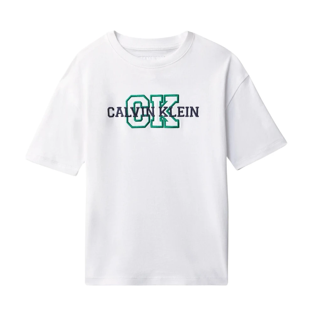 Calvin Klein White Monogram V-Neck T-Shirt - Male - Kids Short Sleeve T-Shirts - 14 Y - Kids
