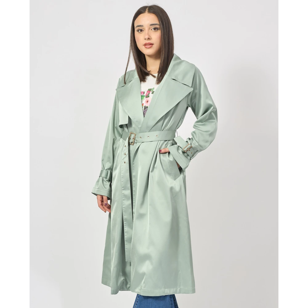 Fracomina Groene Lange Trenchcoat met Riem Green Dames
