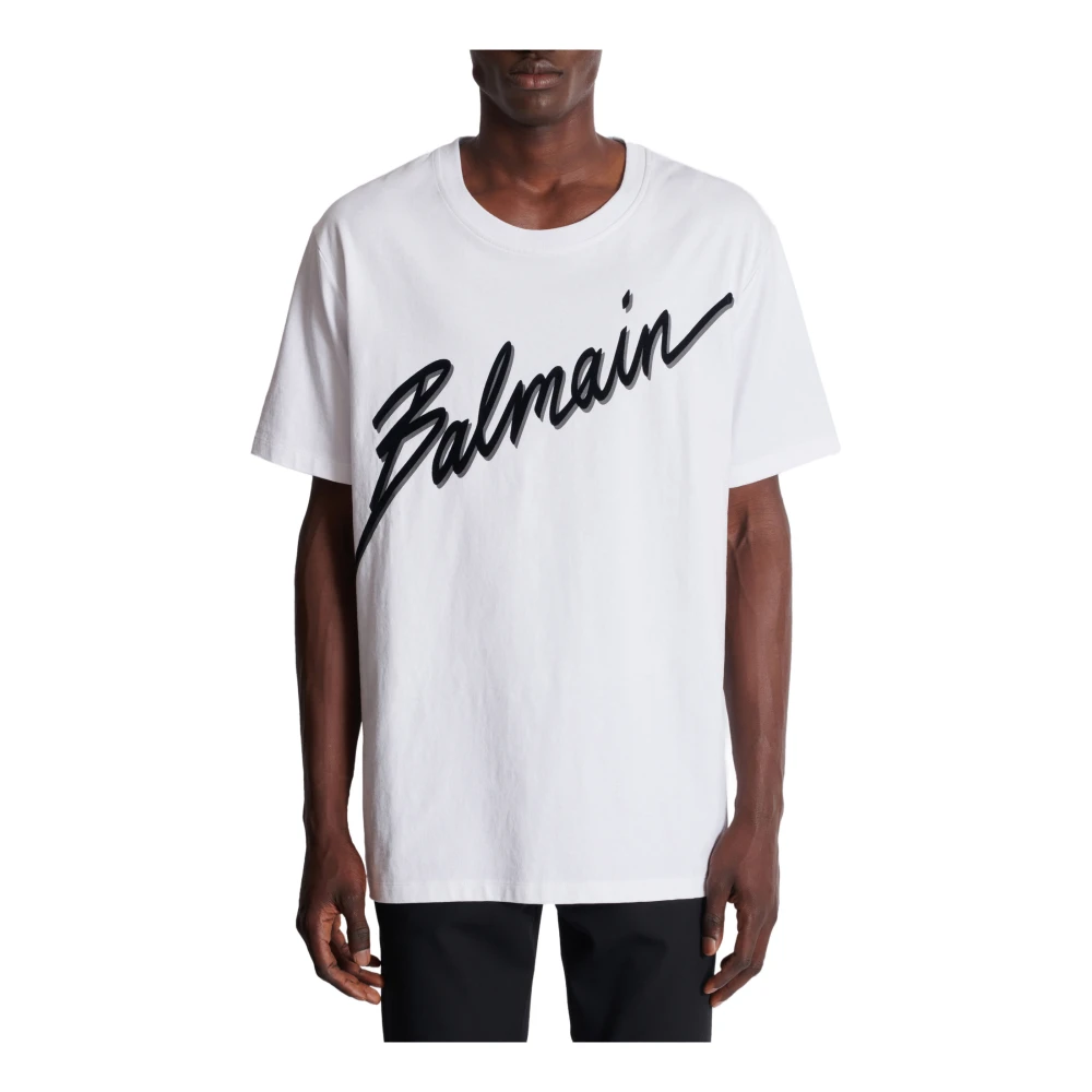 Balmain T-shirt met flock Letter logo White Heren