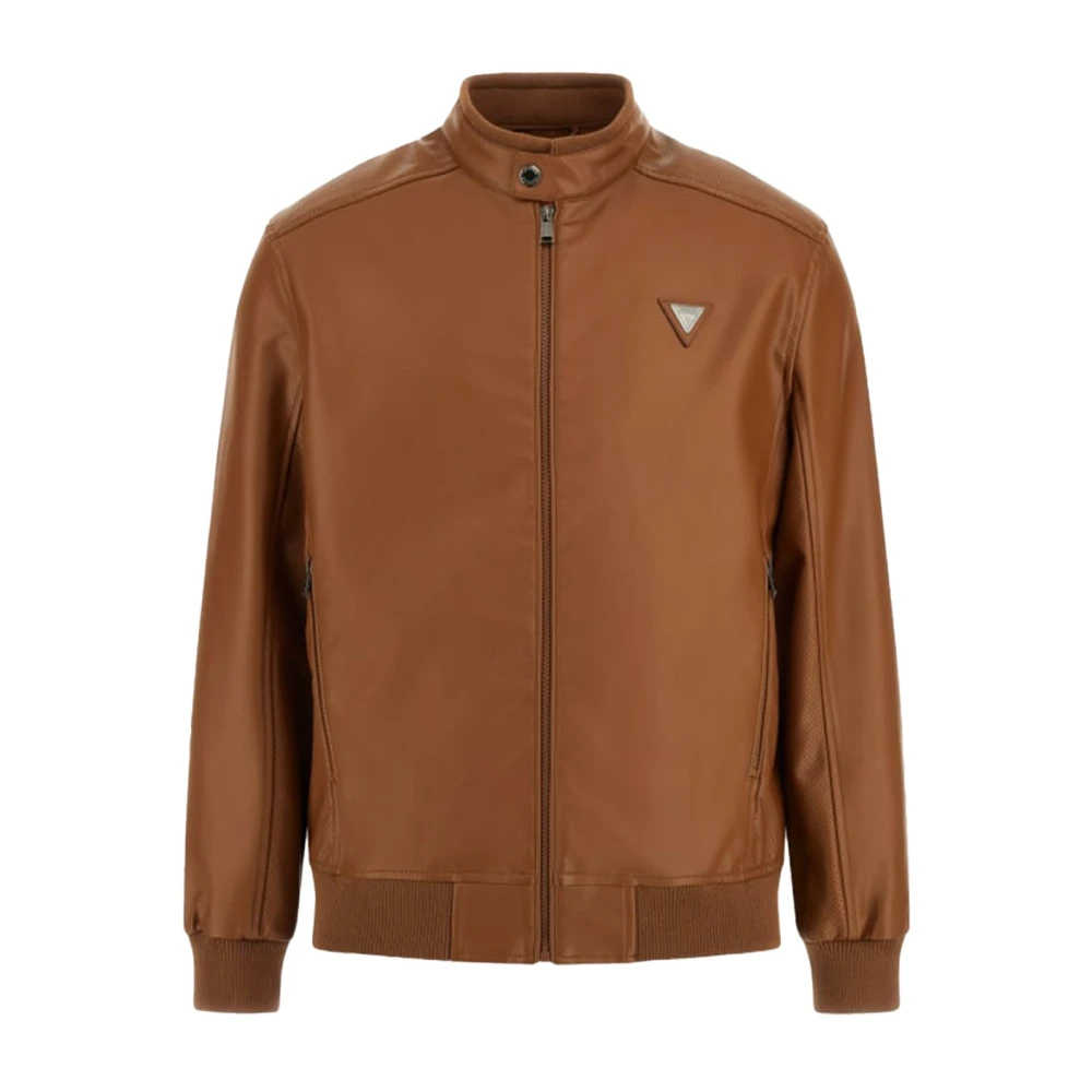 Guess Bruine PU-leren jas ritssluiting kraag Brown Heren