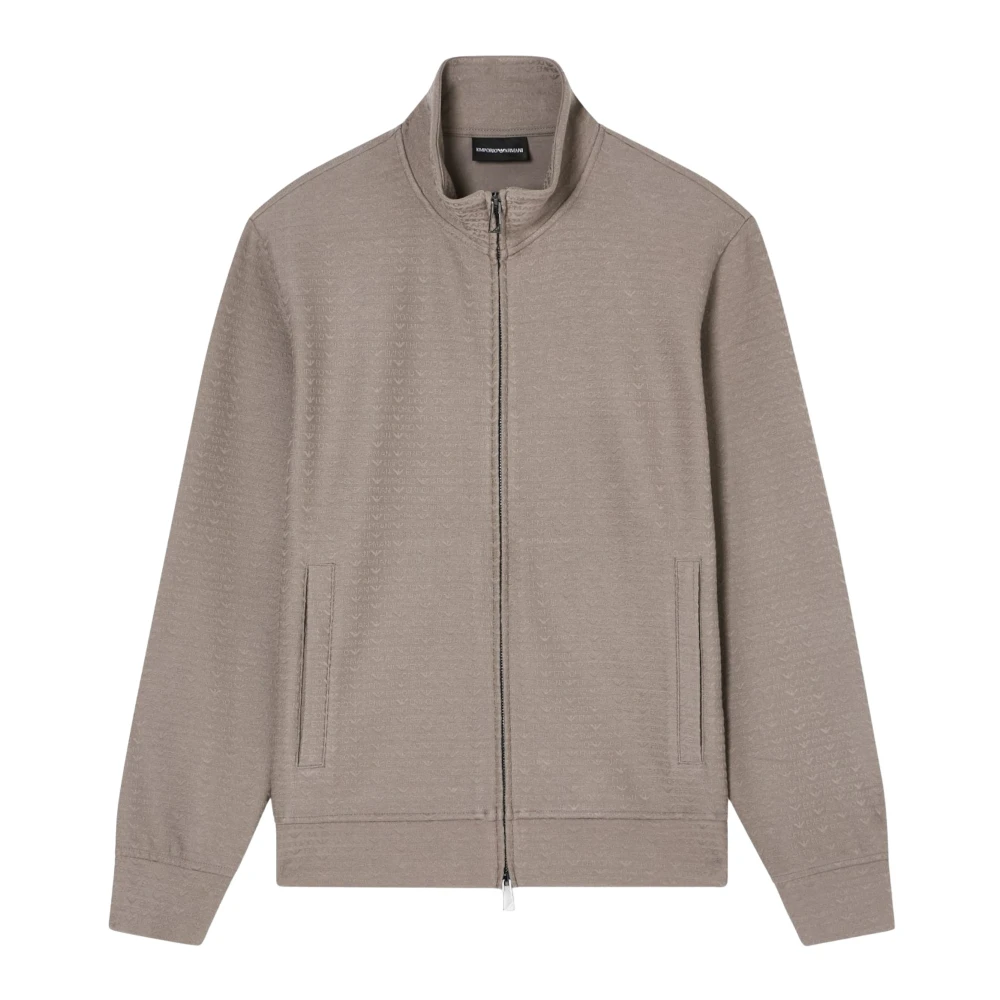 Emporio Armani Men's Beige Zip-Throughs, L, Textured Zip-Through Sweatshirt