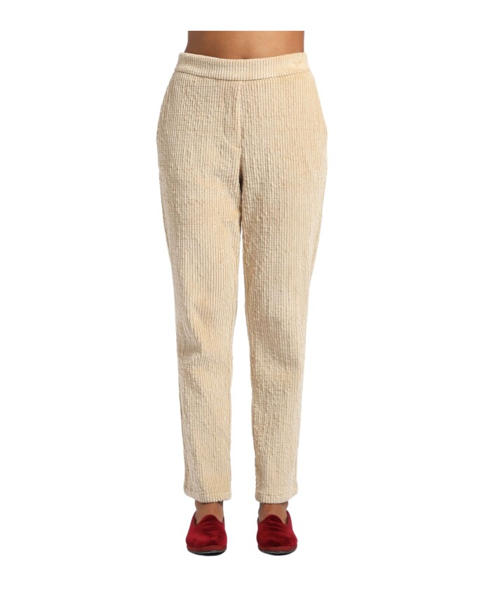Pantalone regular in velluto a coste con elastico in vita, Momoni, Pantaloni