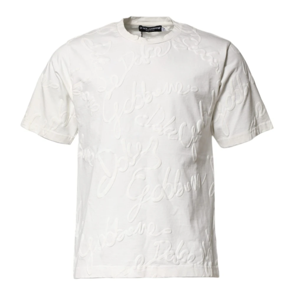 Dolce & Gabbana Men's White Logo Embossed Crew Neck T-Shirt