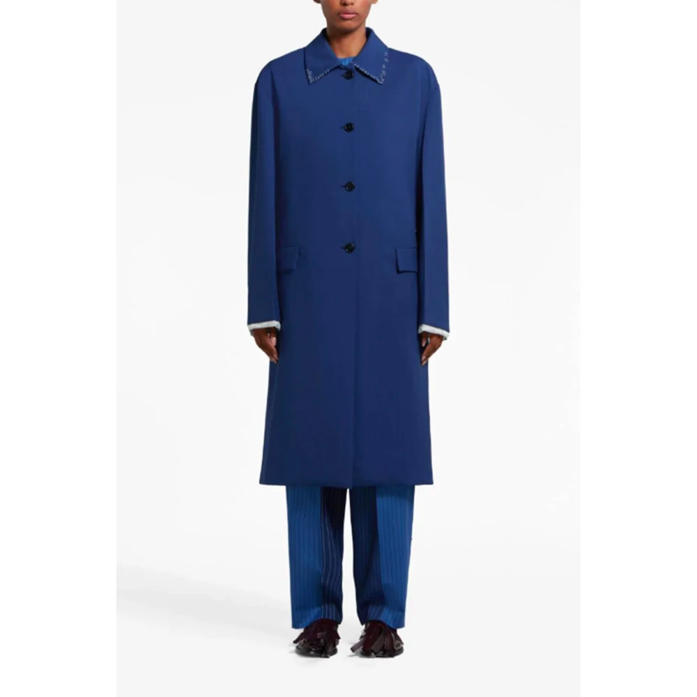 Marni Wollen Jas met Contraststiksels Blue Dames