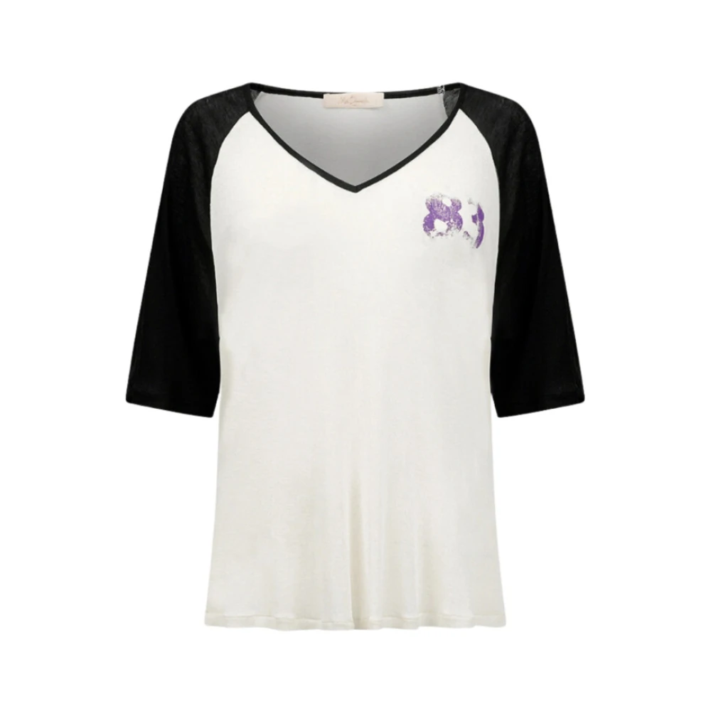 Mes Demoiselles Raglan V-hals T-shirt Off White Zwart Beige Dames