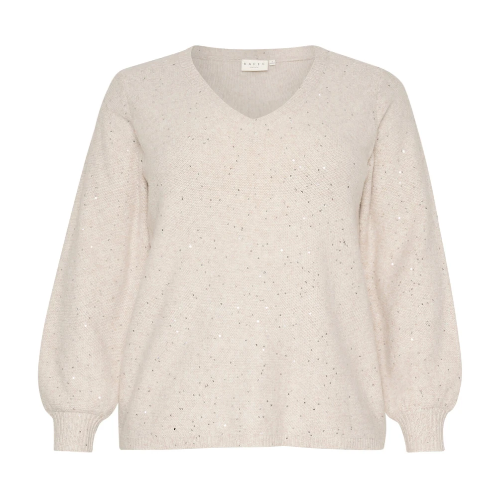 Kaffe Curve Grijs Melange Gebreide Trui Beige Dames