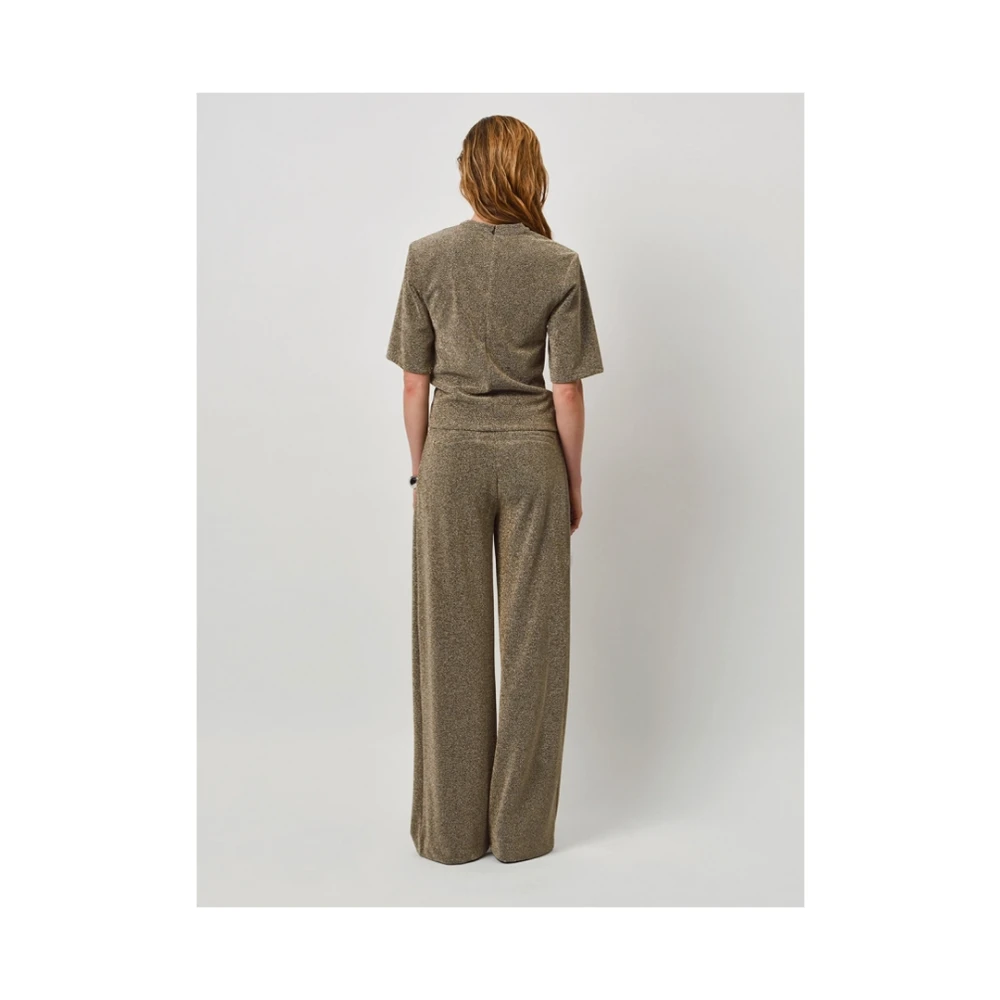 Dante 6 Champagne Lurex Top met Knoopdetail Beige Dames
