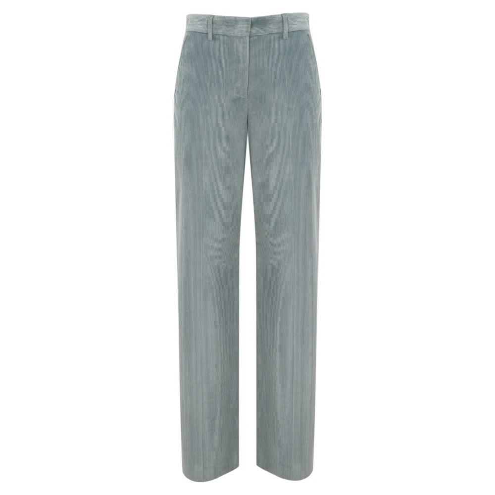 Max Mara Weekend Fluweel Geribbelde Katoenen Broek Blauw Blue Dames