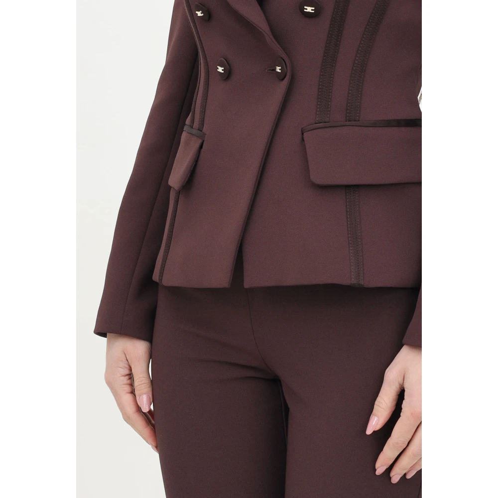 Elisabetta Franchi Bruine Double-Breasted Jas Lente Zomer Brown Dames