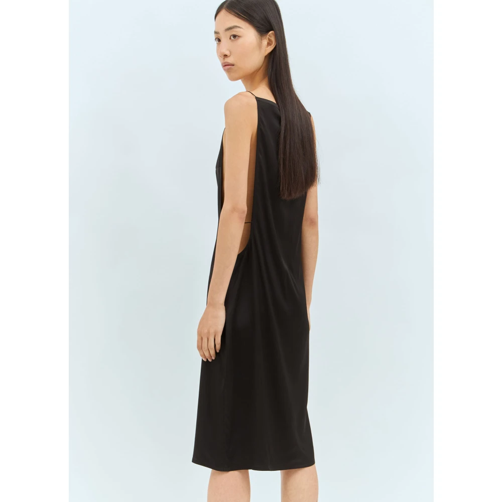 Jacquemus Satin Midi Jurk met Open Zijkanten Black Dames