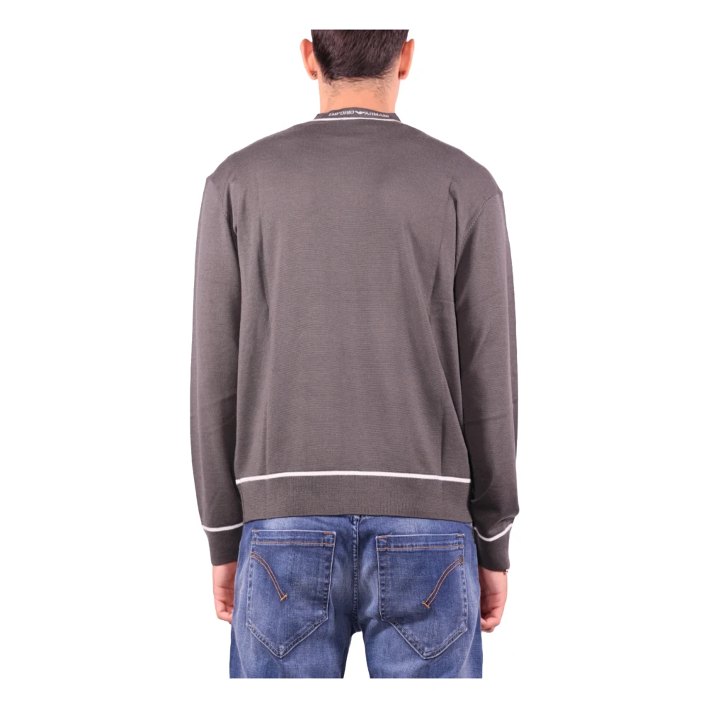 Armani Jacquard Logo Wollen Trui Gray Heren