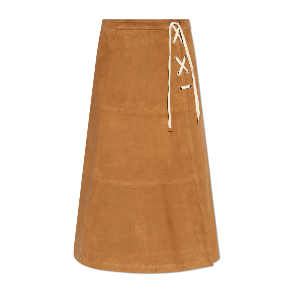 Munthe Elegante Suède Rok met Strikdetail Brown Dames