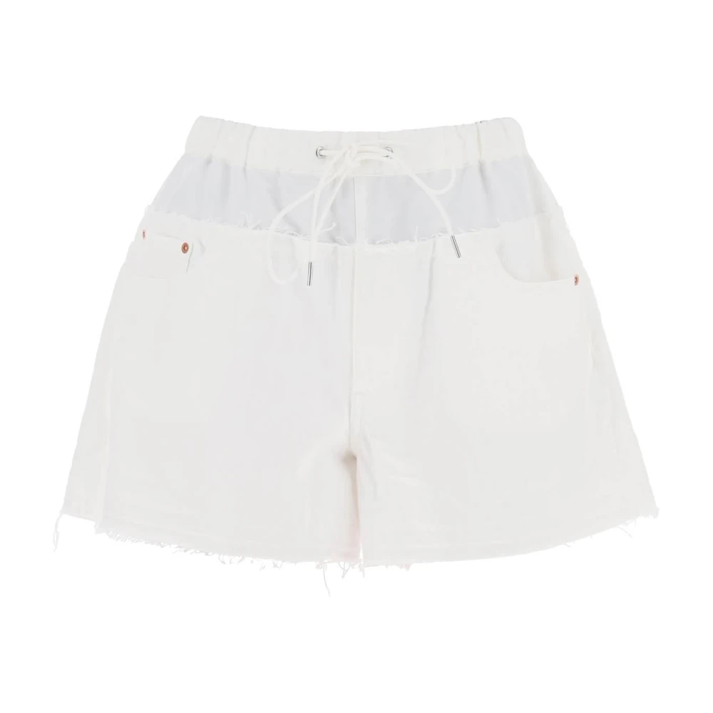 Sacai Hybrid Denim Shorts met rauwe randen White