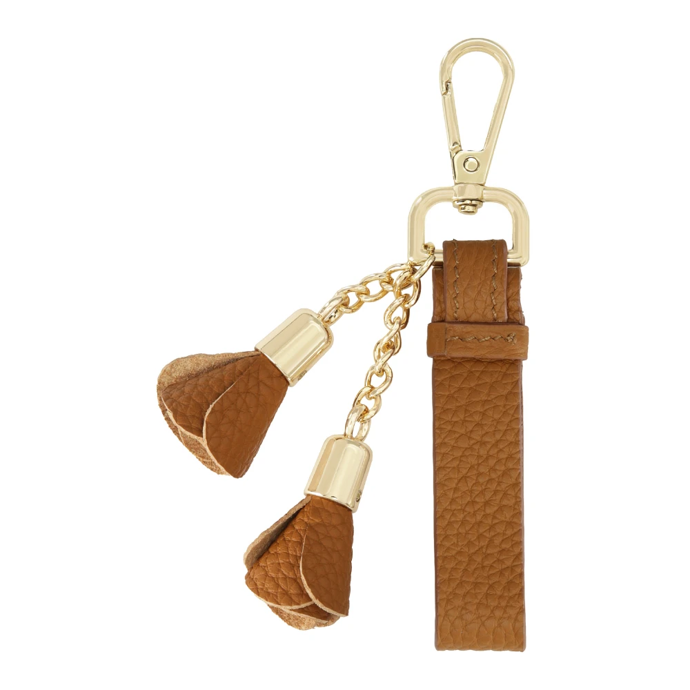 Kazar Sleutelhanger met leren band en bloemen Brown Dames