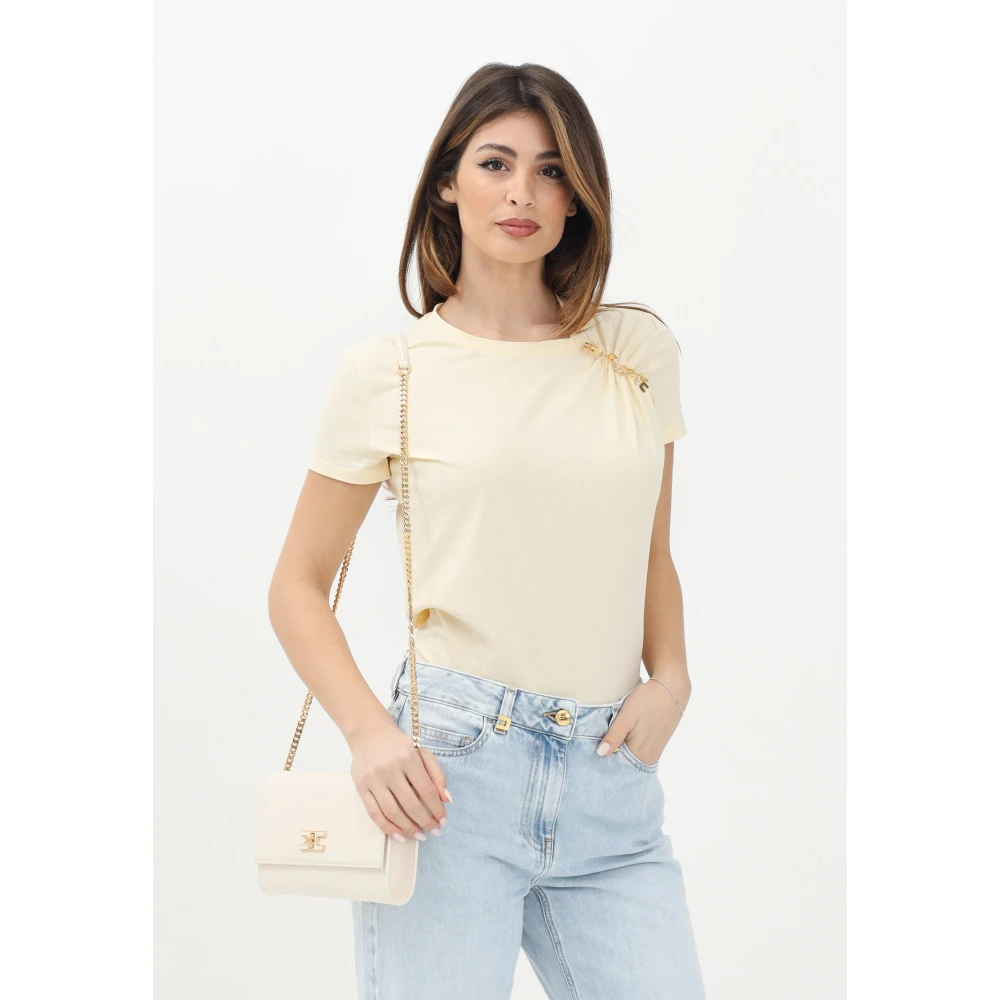 Elisabetta Franchi Gele T-shirt met korte mouwen Slim Fit Yellow Dames