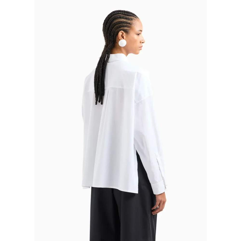 Emporio Armani Asymmetrische Patch Pocket Poplin Shirt White Dames