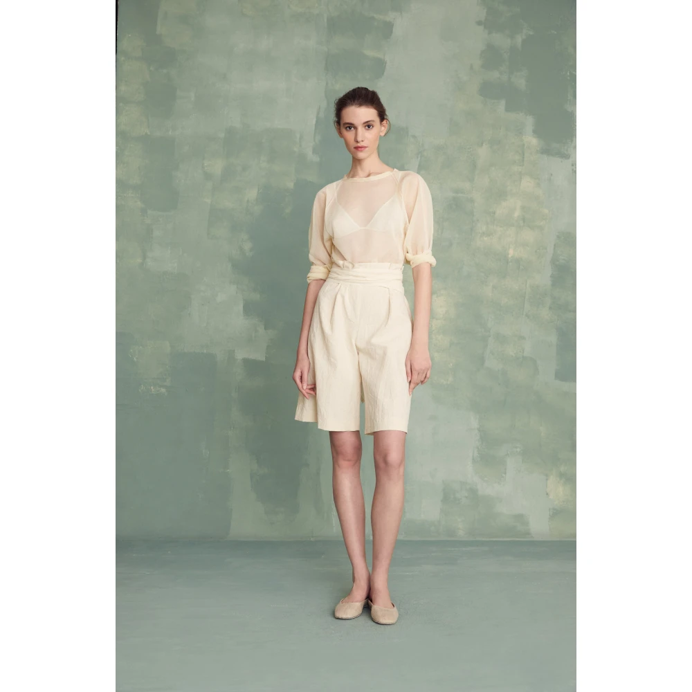 Cortana Gilda korte broek in katoen papier en linnen Beige Dames