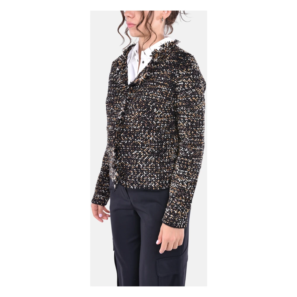 Kangra Wollen Gebreide Vest Zwart Wit Goud Black Dames