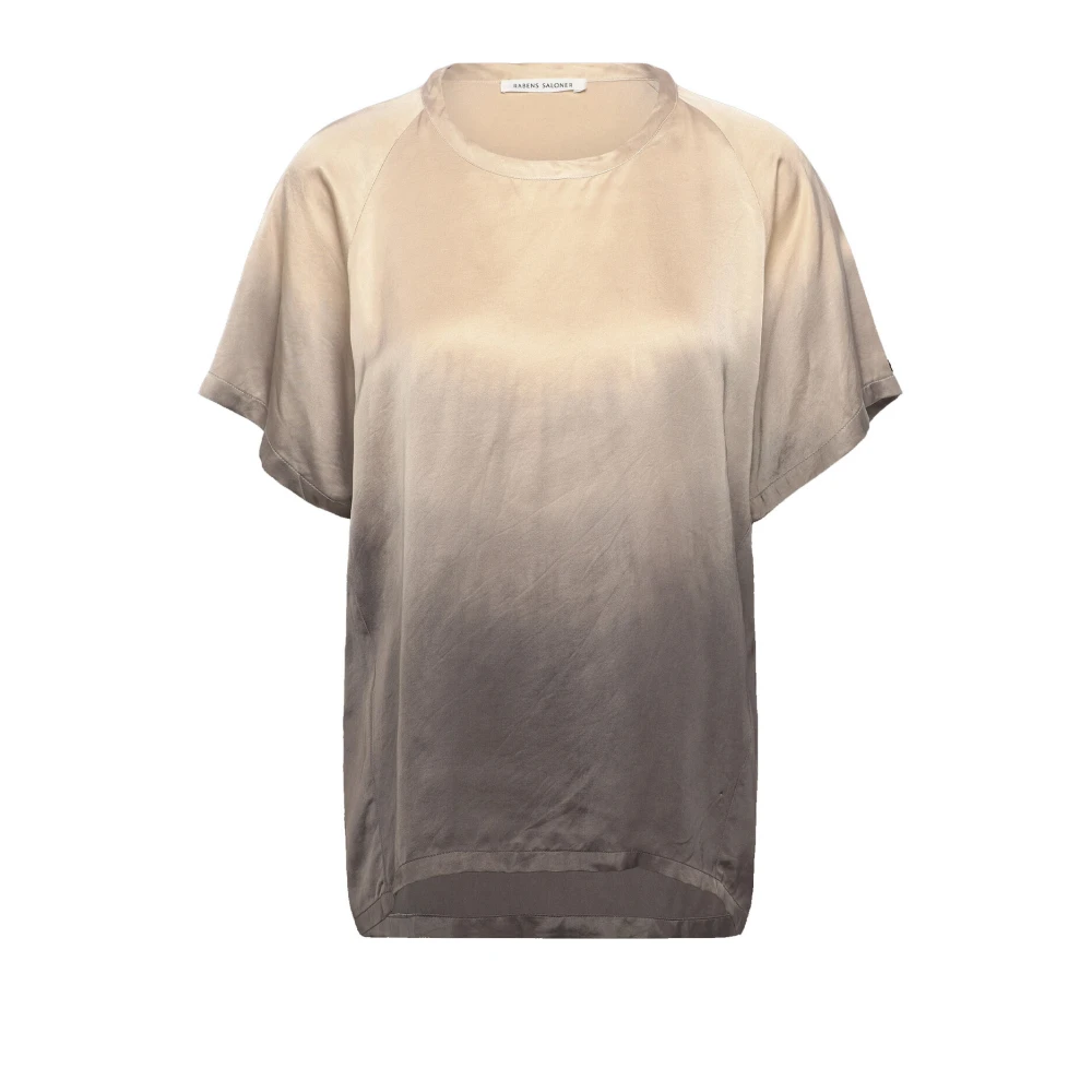 Rabens Saloner Blouse met Gradient Print en Korte Mouwen Beige Dames