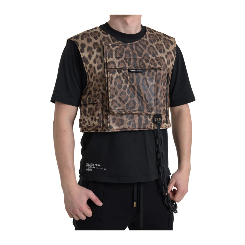 Dolce & Gabbana Leopard Silke Sportkläder Väst Multicolor, Herr