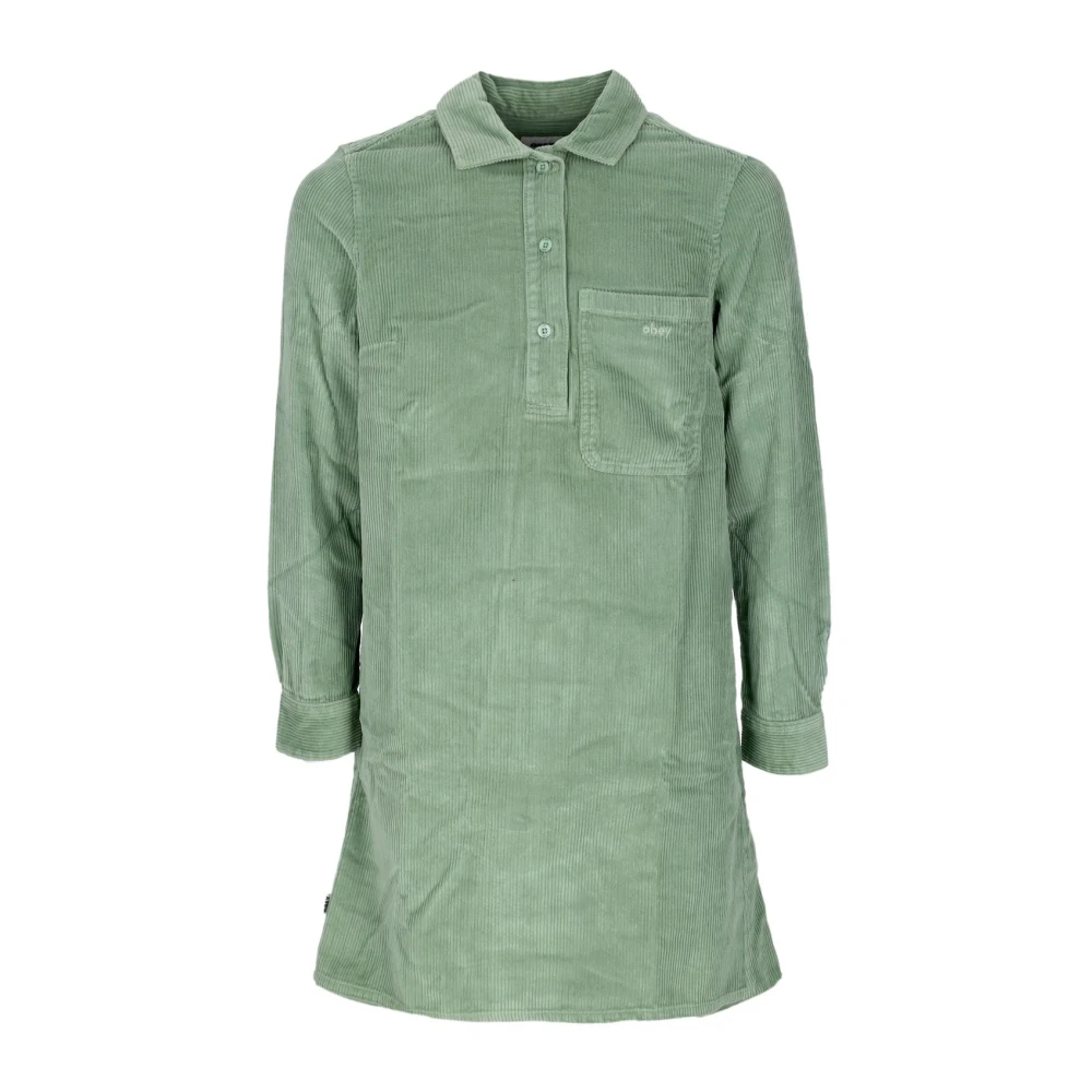 Obey Fluwelen Overhemdstijl Jurk met Zak Green Dames