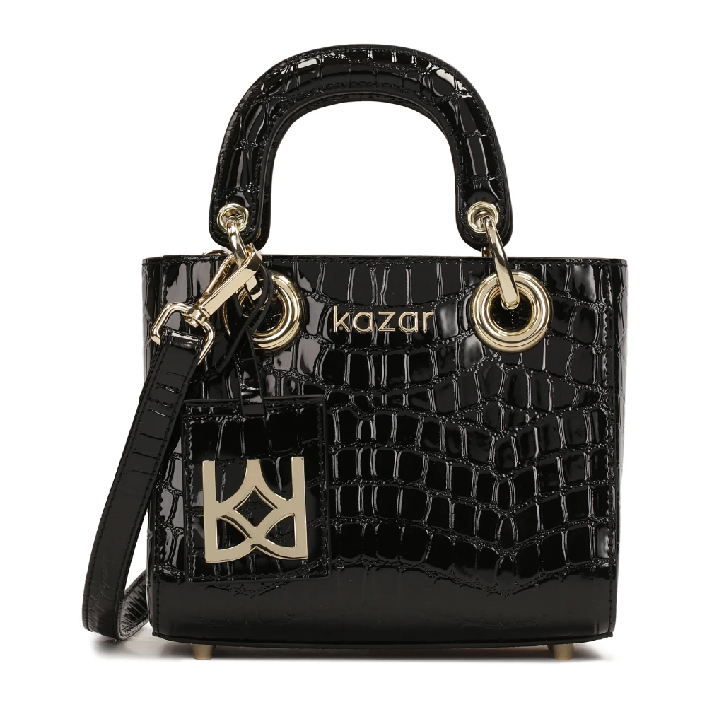 Kazar Kleine stijve handtas in reliëfleer Black Dames