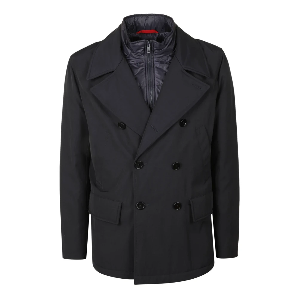 Fay Blauwe Denim Peacoat Dubbelbreasted Jas Blue Heren