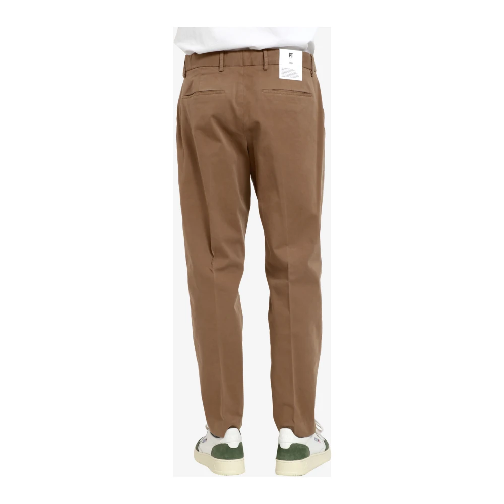 PT Torino Kameel Tailored Broek Katoen Gabardine Brown Heren