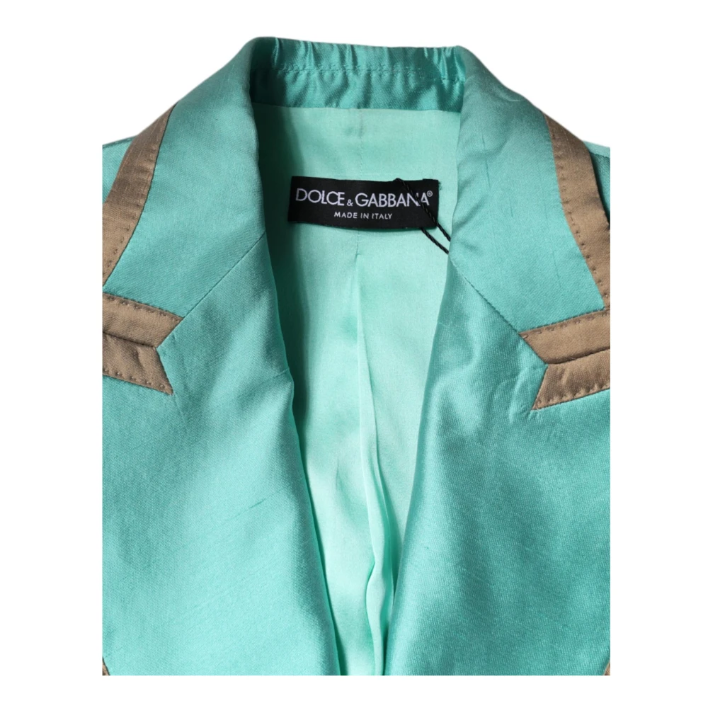 Dolce & Gabbana Metallic Groene Zijden Blazer met Peak Revers Green Dames