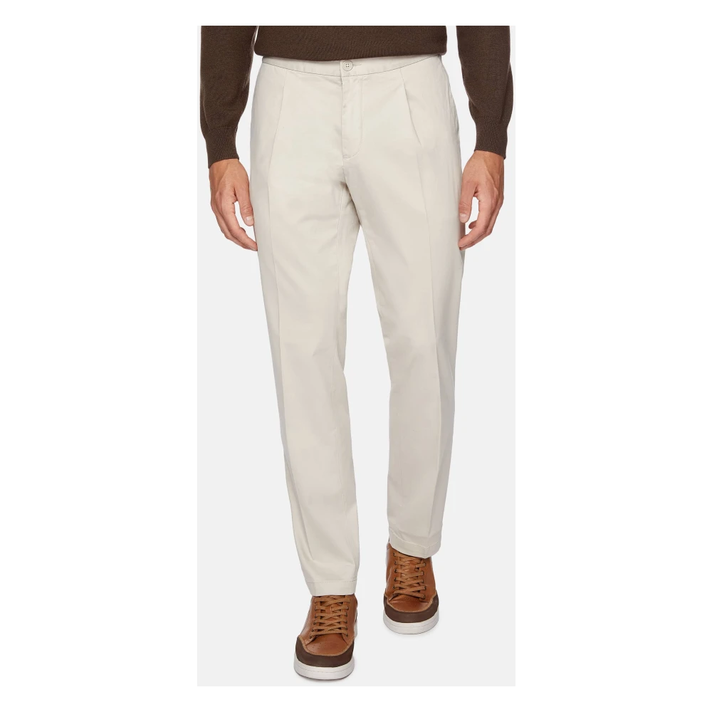 Boggi Milano Stretch Katoenen Tencel Pinces Broek Beige Heren