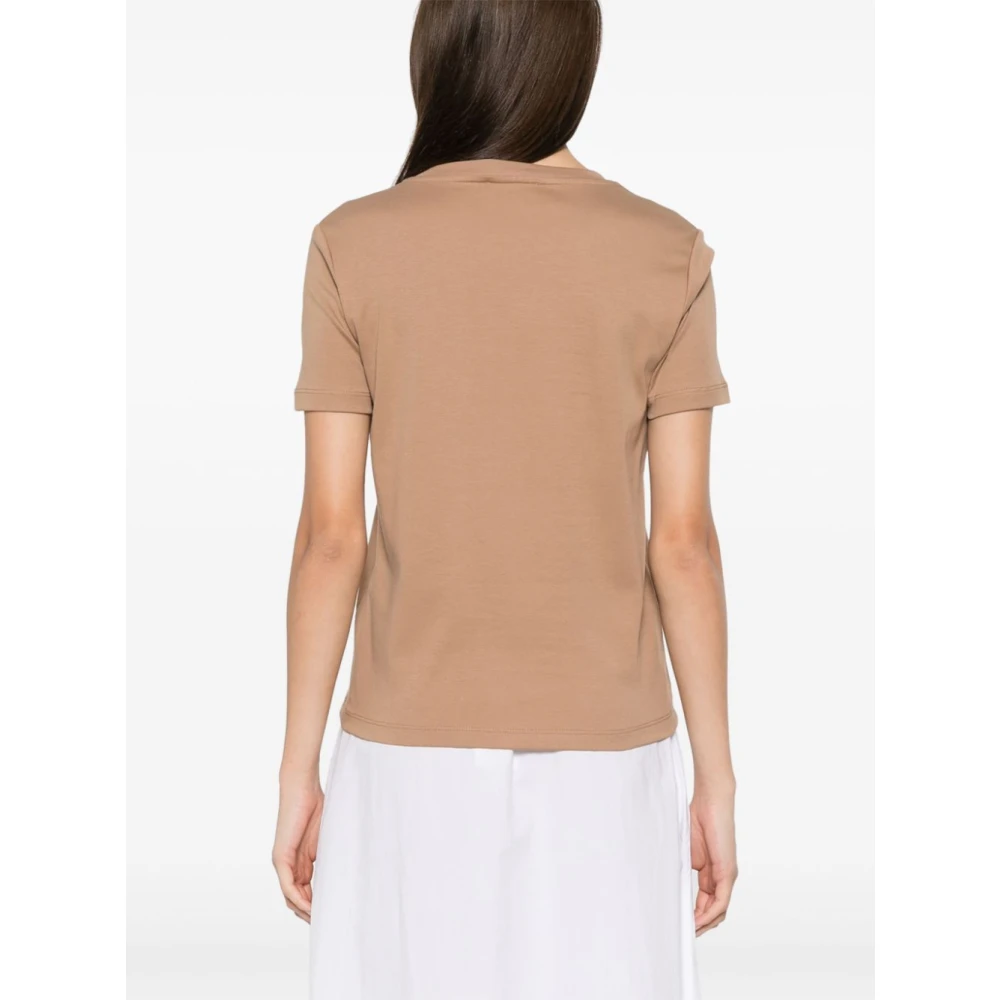 Max Mara Kameelbruine Crew Neck Logo Print T-shirt Brown Dames
