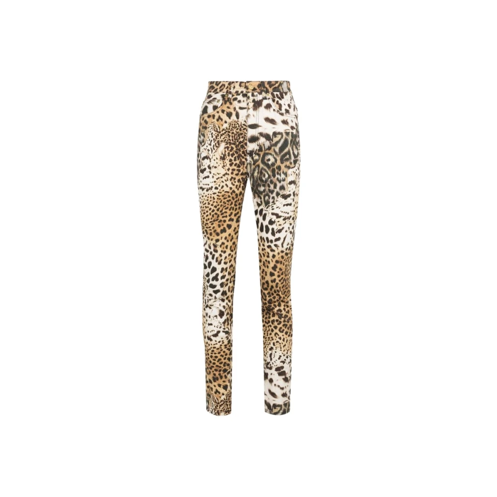 Roberto Cavalli Slimme Jeans met Jaguar Print Brown Dames