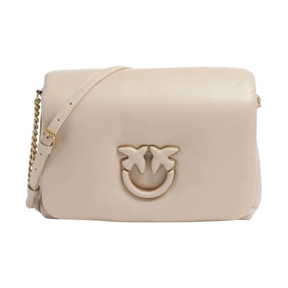Pinko Love Birds Diamond Cut Leren Tas Beige Dames