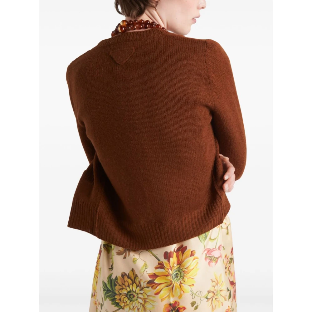 Prada Bruine Gebreide Kleding Driehoek Logo Vest Brown Dames